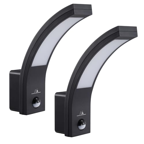 Maclean LED Außenleuchte mit PIR Bewegungssensor 2er-Set | 750lm 10W IP54 | Dämmerungssensor einstellbar | Wandmontage für Außenbereiche Eingänge Zäune Einfahrten Fassaden (Schwarz, 2 Stück) von Maclean