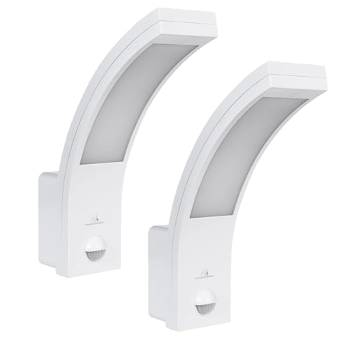 Maclean LED Außenleuchte mit PIR Bewegungssensor 2er-Set | 750lm 10W IP54 | Dämmerungssensor einstellbar | Wandmontage für Außenbereiche Eingänge Zäune Einfahrten Fassaden (Weiß, 2 Stück) von Maclean