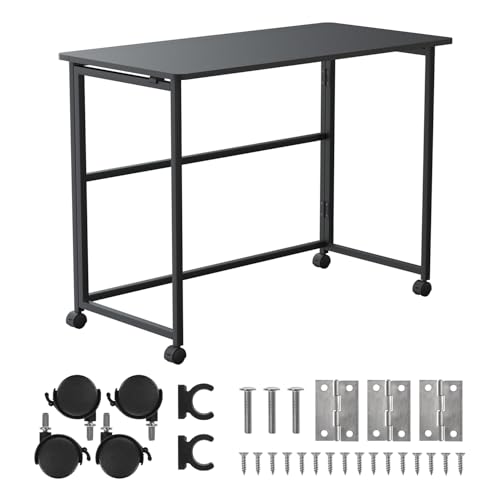 Maclean MC-1250 B Faltbarer Schreibtisch mit Rollen, Klinge 100 x 50 cm, Tragfähigkeit 50 kg, schnell zusammenklappbar, Höhe 75 cm, kompakter mobiler Tisch in Schwarz für Computer, Telearbeit, Studium von Maclean