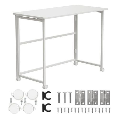 Maclean MC-1250 W Klappbarer Mobiler Schreibtisch Weiß 100x50 cm Stahlgestell 50 kg belastbar Computertisch Arbeitstisch Büro Tisch auf Rollen von Maclean
