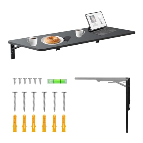 Maclean MC-128 Faltbares Wandregal 100x40 cm, Tragkraft 50 kg, Klapptisch mit Sicherheitsverriegelung und Wasserwaage, für Küche, Büro, Werkstatt oder Garage (Schwarz) von Maclean