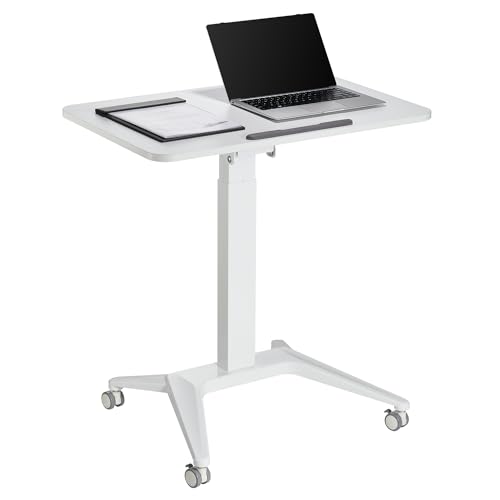 Maclean MC-453 Mobiler Laptop-Schreibtisch mit Pneumatischer Höhenverstellung Laptoptisch mit Rollen, 80x52 cm, max. 8 kg, Höhenverstellbar max. 109 cm (Weiß) von Maclean