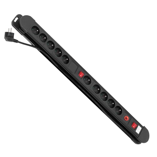 Maclean MCE10 10-Fach Steckdosenleiste Typ-E mit 2X EIN-/Ausschalter, Kindersicherung | Kabellänge 1.5 m, Verlängerungsleiste mit 10 Stecker | Maximale Leistung: 3680W | Auto-Sicherung, Schwarz von Maclean
