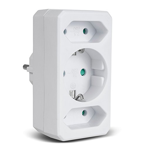 Maclean MCE211 Steckdosenadapter | 3-fach Mehrfachstecker | Stromverteiler mit 1x Schukosteckdose und 2x Eurosteckdose | Belastbarkeit: 1x16A, 2x 2,5A (2x Eurosteckdose, 1x Schukosteckdose) von Maclean