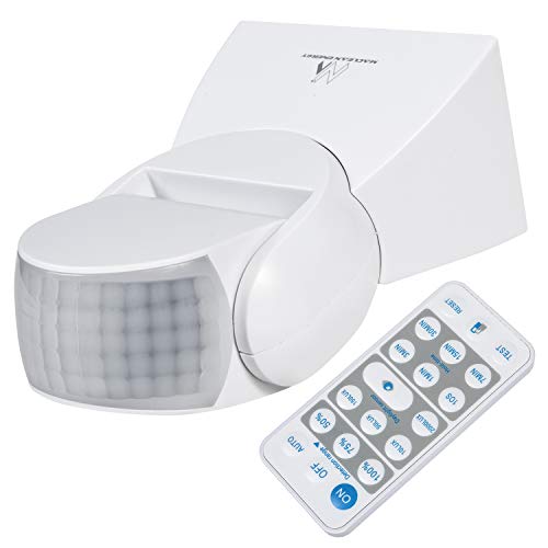Maclean MCE241 Infrarot-Bewegungssensor Automatischer Lichtschalter mit Fernbedienung, IP65, 180 ° Grad Erfassungswinkel bis 12m, PIR-Bewegungsmelder Erfassungsbereich: 50/75/100% (Weiß) von Maclean