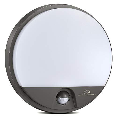 Maclean MCE291 LED Wandleuchte mit Infrarot-Bewegungssensor | 15W 1100lm 4000K | IP54 wasserdicht | Innen & Außen | Dämmerungssensor | Wandmontage | 140° Erfassung (Grau) von Maclean