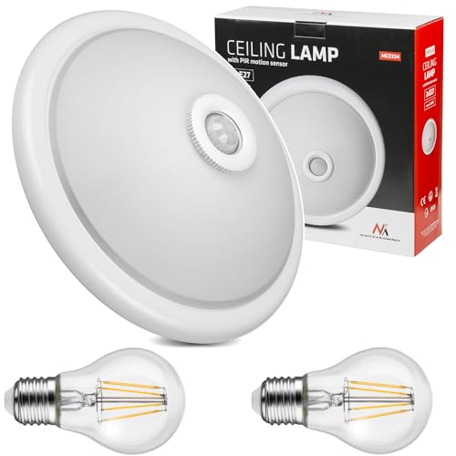 Maclean MCE324 Deckenleuchte mit Bewegungs- und Dämmerungssensor inkl. Leuchtmittel Innenleuchte PIR Lampe Beleuchtung IP20 360° E27 (Deckenleuchte inkl. 2x LED 4W Warmweiß A60) von Maclean