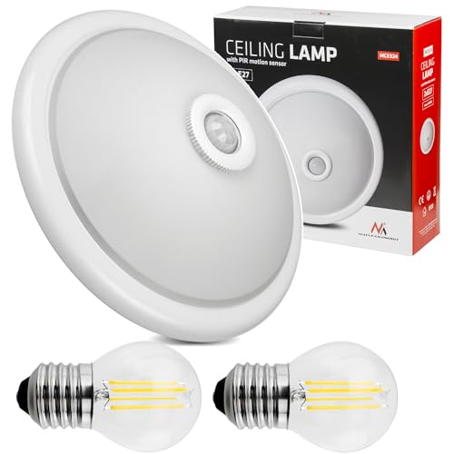 Maclean MCE324 Deckenleuchte mit Bewegungs- und Dämmerungssensor inkl. Leuchtmittel Innenleuchte PIR Lampe Beleuchtung IP20 360° E27 (Deckenleuchte inkl. 2x LED 4W Warmweiß G45) von Maclean