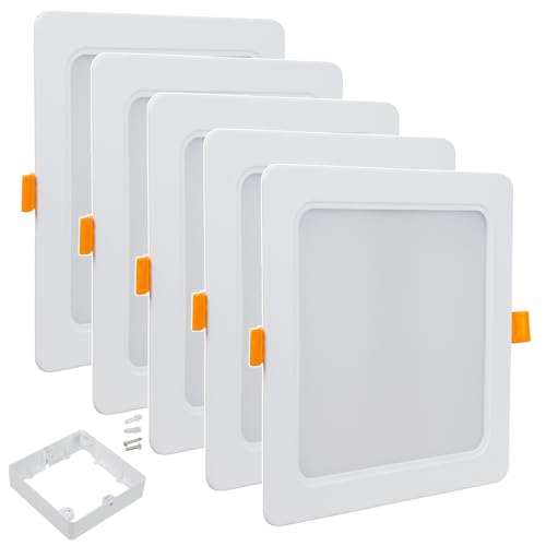 Maclean MCE374 S + MCE379 S LED Licht-Panel Einbaustrahler Set Deckenstrahler Deckenspot Deckenleuchte Decken-Strahler Einbauleuchte (5-er Pack 18W Einbaustrahler + Aufputzadapter, Eckig) von Maclean