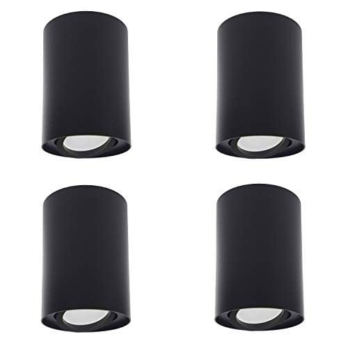 Maclean MCE422 B Deckenaufbauleuchte 4-er Pack mit GU10 Fassung für LED & Halogen Leuchtmittel bis 40W Aufputz Schwenkbar Aluminium (Schwarz, 4 Stück - Rund Inkl. Leuchtmittel 7W Warmweiß) von Maclean