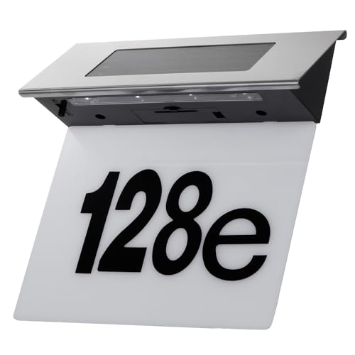 Maclean MCE423 Solar Hausnummernleuchte Plexiglas: 17x13cm Hausnummer mit LED Beleuchtung Dämmerungssensor IP44 60lm 1.5W Kaltweiß 6000K Außenwandleuchte von Maclean