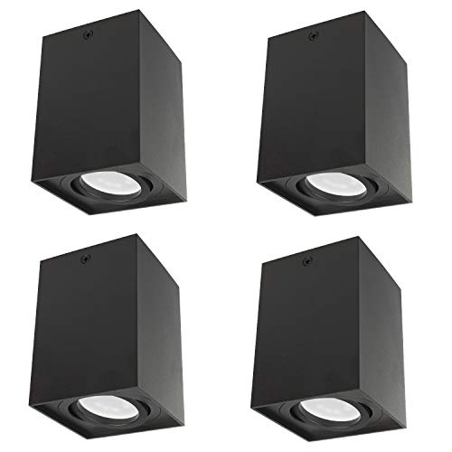 Maclean MCE426 B Deckenaufbauleuchte 4-er Pack mit GU10 Fassung für LED & Halogen Leuchtmittel bis 40W Aufputz Schwenkbar Aluminium (Schwarz, 4 Stück - Eckig Inkl. Leuchtmittel 7W Warmweiß) von Maclean