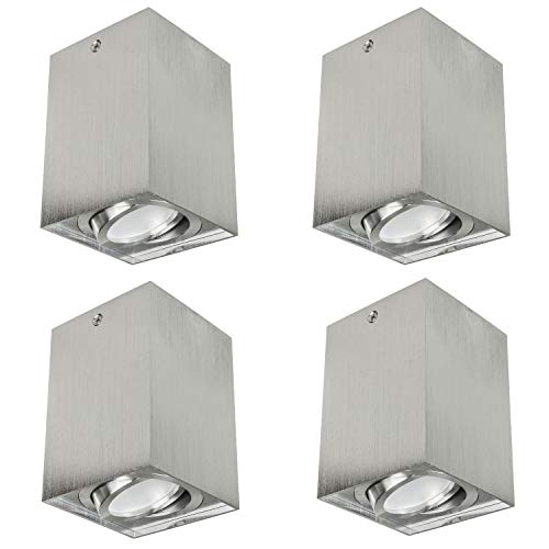 Maclean MCE426 C/M Deckenaufbauleuchte 4-er Pack mit GU10 Fassung für LED & Halogen Leuchtmittel bis 40W Aufputz Schwenkbar Aluminium (Matt/Chrom, 4 Stück - Eckig Inkl. Leuchtmittel 7W Warmweiß) von Maclean