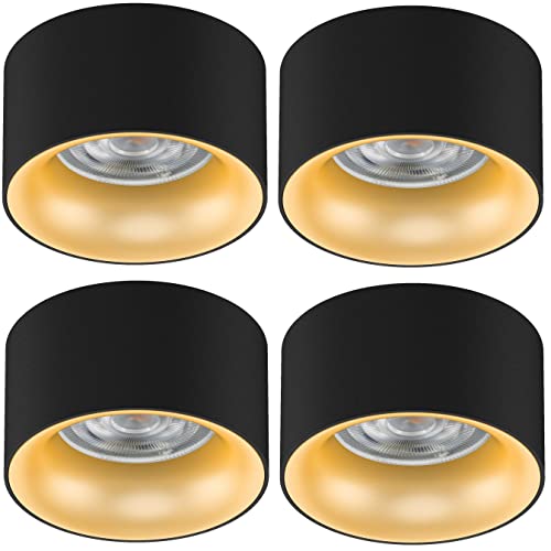 Maclean MCE457 Einbauleuchte 4-er Pack Deckenleuchte mit GU5.3 MR16 Fassung für LED & Halogen Leuchtmittel bis 35W 70x40mm Aluminium Rund (4 Stück ohne Leuchtmittel, Schwarz/Goldener Reflektor) von Maclean