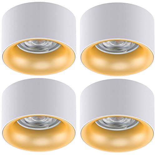 Maclean MCE457 Einbauleuchte 4-er Pack Deckenleuchte mit GU5.3 MR16 Fassung für LED & Halogen Leuchtmittel bis 35W 70x40mm Aluminium Rund (4 Stück ohne Leuchtmittel, Weiß/Goldener Reflektor) von Maclean
