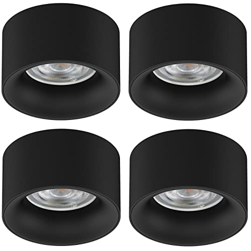 Maclean MCE457 Einbauleuchte 4-er Pack Deckenleuchte mit GU5.3 MR16 Fassung für LED & Halogen Leuchtmittel bis 35W 70x40mm Einbaustrahler Aluminium Rund (4 Stück ohne Leuchtmittel, Schwarz) von Maclean