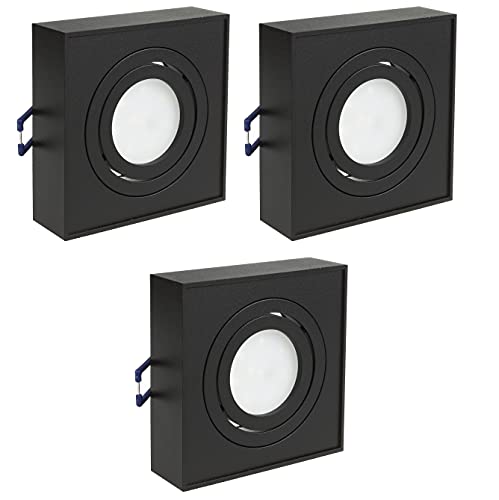 Maclean MCE464B 3x LED Einbaustrahler Einbauleuchte Deckenleuchte 7W 490 Lumen 3000K Warmweiß GU10 Einbaurahmen IP20 (3er Set Eckig, Schwarz) von Maclean