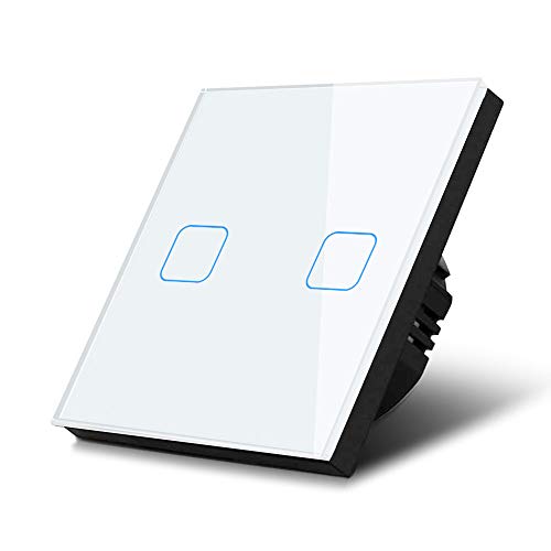 Maclean MCE703W Touch Lichtschalter Wandschalter Glas Schalter mit farbwechsel LED Hintergrundbeleuchtung Einbauschalter 85x85mm (2-Fach Eckig, Weiß) von Maclean