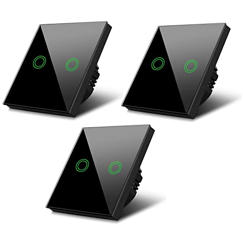 Maclean MCE711B 2-Fach Touch Wechselschalter 3-er Pack Lichtschalter Kreuzschalter Wandschalter Treppenschalter mit Farbwechsel LED Hintergrundbeleuchtung Einbauschalter (2-Fach Rund, Schwarz) von Maclean