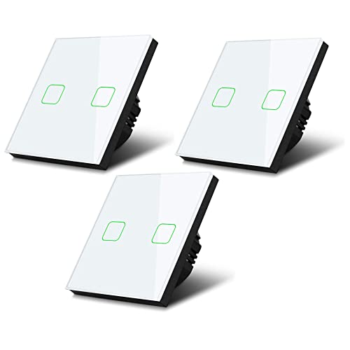 Maclean MCE712W 2-Fach Touch Wechselschalter 3-er PackLichtschalter Kreuzschalter Wandschalter Treppenschalter mit Farbwechsel LED Hintergrundbeleuchtung Einbauschalter (2-Fach Eckig, Weiß) von Maclean