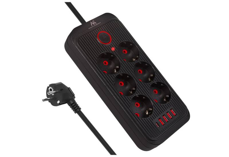 Maclean Steckdosenleiste 6 Steckdosen 2500W 4xUSB Mehrfachsteckdose 6-fach (Ein-/Ausschalter, Kabellänge 3 m), 110-240V AC 50/60Hz, 2,1A max 2500W von Maclean