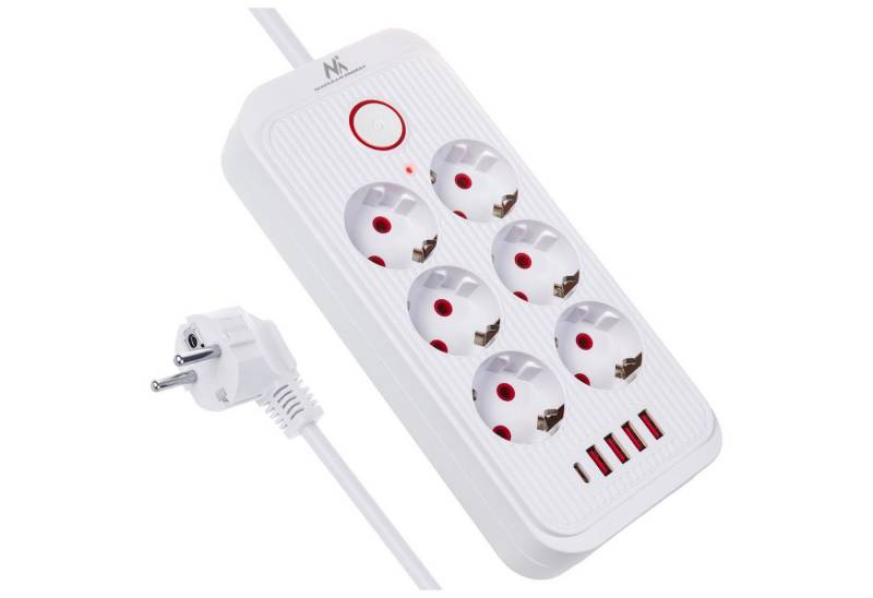 Maclean Steckdosenleiste 6 Steckdosen 2500W 4xUSB Mehrfachsteckdose 6-fach (Ein-/Ausschalter, Kabellänge 3 m), 110-240V AC 50/60Hz, 2,1A max 2500W von Maclean