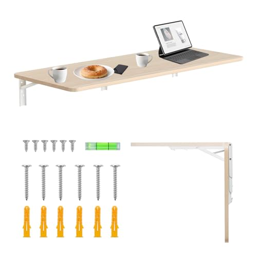 Maclean Wandregal, faltbar, Traglast 50 kg, Klapptisch mit Sicherheitsschloss, Klappknopf inklusive, Ebene, für Küche und Badezimmer (helles Holz, 100 x 40 cm) von Maclean