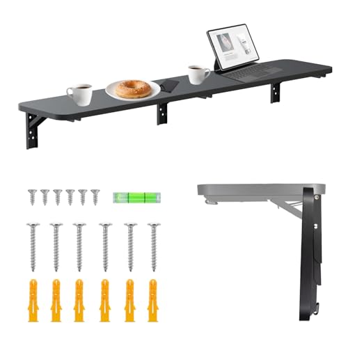 Maclean Wandregal klappbar Tragkraft 50kg Klapptisch mit Sicherheitsverriegelung Klappknopf inklusive Ebene für Küche Bad (Schwarz, 100x20cm) von Maclean