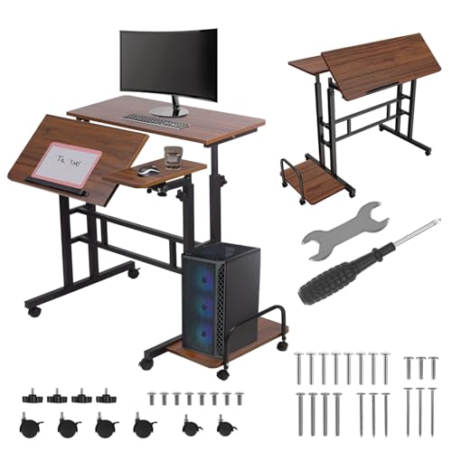 Verstellbarer mobiler Schreibtisch Maclean MC-124 mit Rollen, Neigbare Klinge 80x60cm, Höhenverstellbar 67-115cm, Tragkraft 50kg, ergonomisch gestaltete Seitenplatte, Haus, Büro, Studio (Schwarz) von Maclean