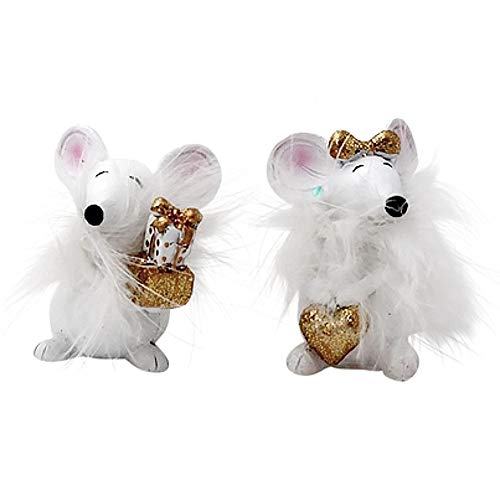 2 süße Mäuse mit Federn Deko Figur modern 7,5 cm hoch Maus weiß/Gold Figur Osterdekoration Geburtstag Tischdeko von Macosa Home