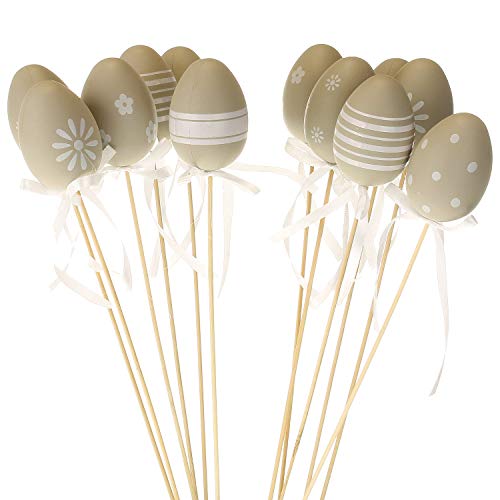 MACOSA CP73456 12er Set Kunststoff Oster-Eier auf Stab Taupe Oster-Deko Ei Osterdekoration Tischdeko Dekoeier Frühlingsdeko Ostereier bemalt (Taupe) von MACOSA HOME