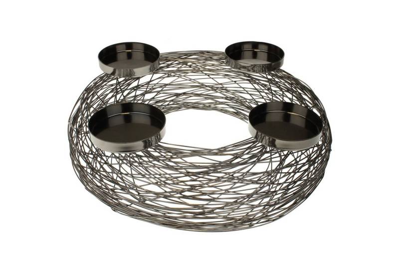 Macosa Home Adventskranz Kerzenhalter Tischdeko Advent Weihnachtsdeko Metallkranz Drahtkranz, Adventskranz grau anthrazit Metall 37cm modern Adventsgesteck von Macosa Home