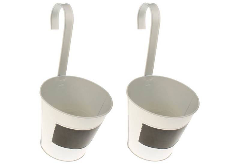 Macosa Home Blumentopf zum hängen 2er Set Metall Weiß Shabby Hängeblumentopf (zum Beschriften, 2 St., Blumenleiter Pflanzgefäß Topf), Balkontopf Blumentopf Geländer Geländertopf von Macosa Home