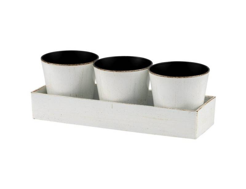 Macosa Home Blumentopf 3er Set Kräutergarten Sukkulententopf Kräuterkasten Blumenkasten (4 St., 3 Töpfe auf Tablett), GE12001377 Pflanzgefäße 4tlg. Kräutertopf Kunststoff Weiß von Macosa Home