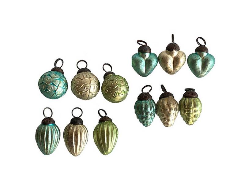 Macosa Home Christbaumschmuck 12er Set Weihnachtskugeln klein 3 cm Antik, Grün Gold Türkis Pastell Vintage Deko Glas & Metall von Macosa Home