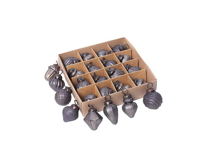 Macosa Home Christbaumschmuck 16er Set Weihnachtskugeln 3,5 cm Antikgold Antikgrün od. Antiksilber, Vintage Deko Glas & Metall Mini Christbaumkugeln in Box von Macosa Home
