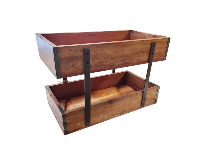Macosa Home Dekoetagere Etagere Holz Metall Braun 45 cm Rustikal Servierständer (Rustikal Landhausstil), Holzetagere Tischdekoration Aufbewahrung Dekoschale von Macosa Home