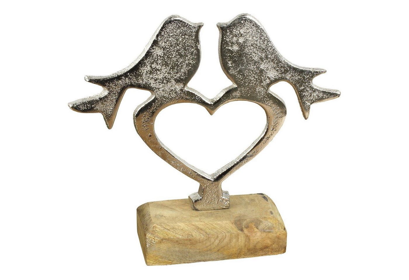 Macosa Home Dekofigur Skulptur Holz Metall Vögel Herz, Dekoherz Metallherz Sockel Metallvogel von Macosa Home
