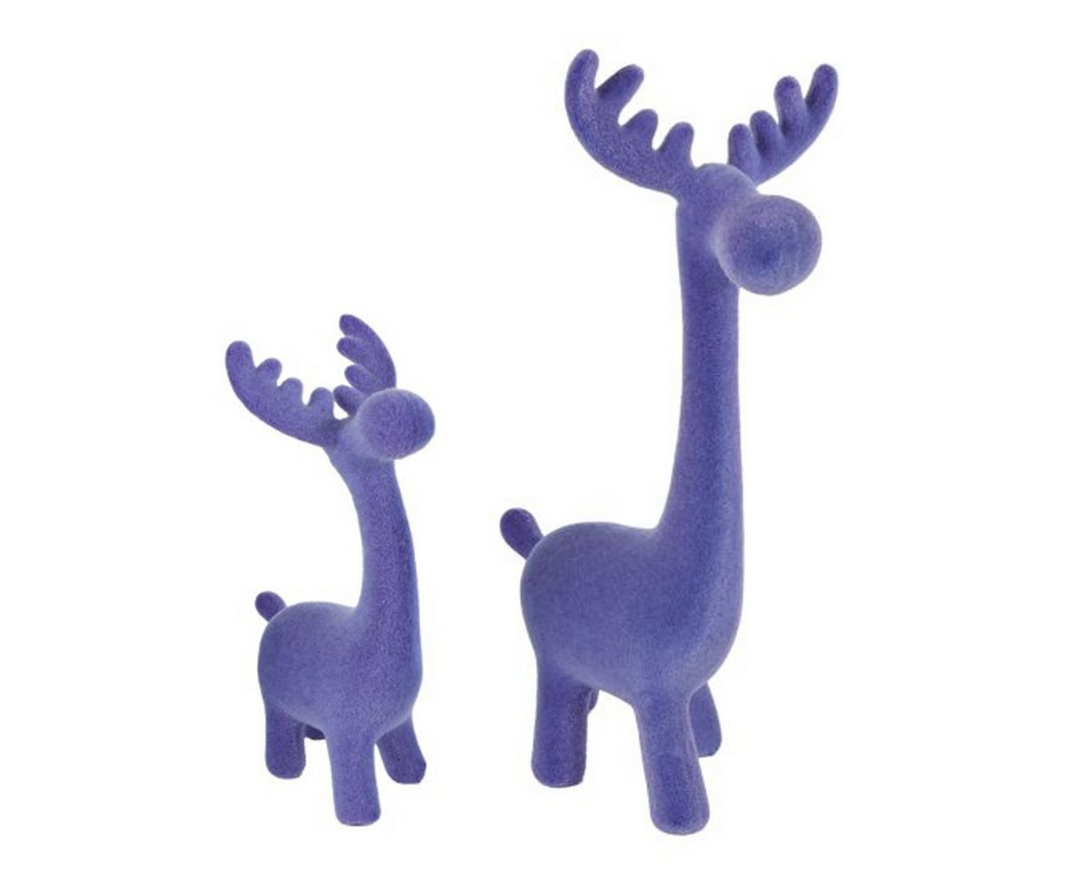 Macosa Home Dekofigur Deko Rentier 2er Set stehend Purpur Lila oder Grau 27 cm (Rentierset modern, Weihnachten Winterdekoration), Weihnachtsdeko Dekorentier Weihnachtsdeko von Macosa Home