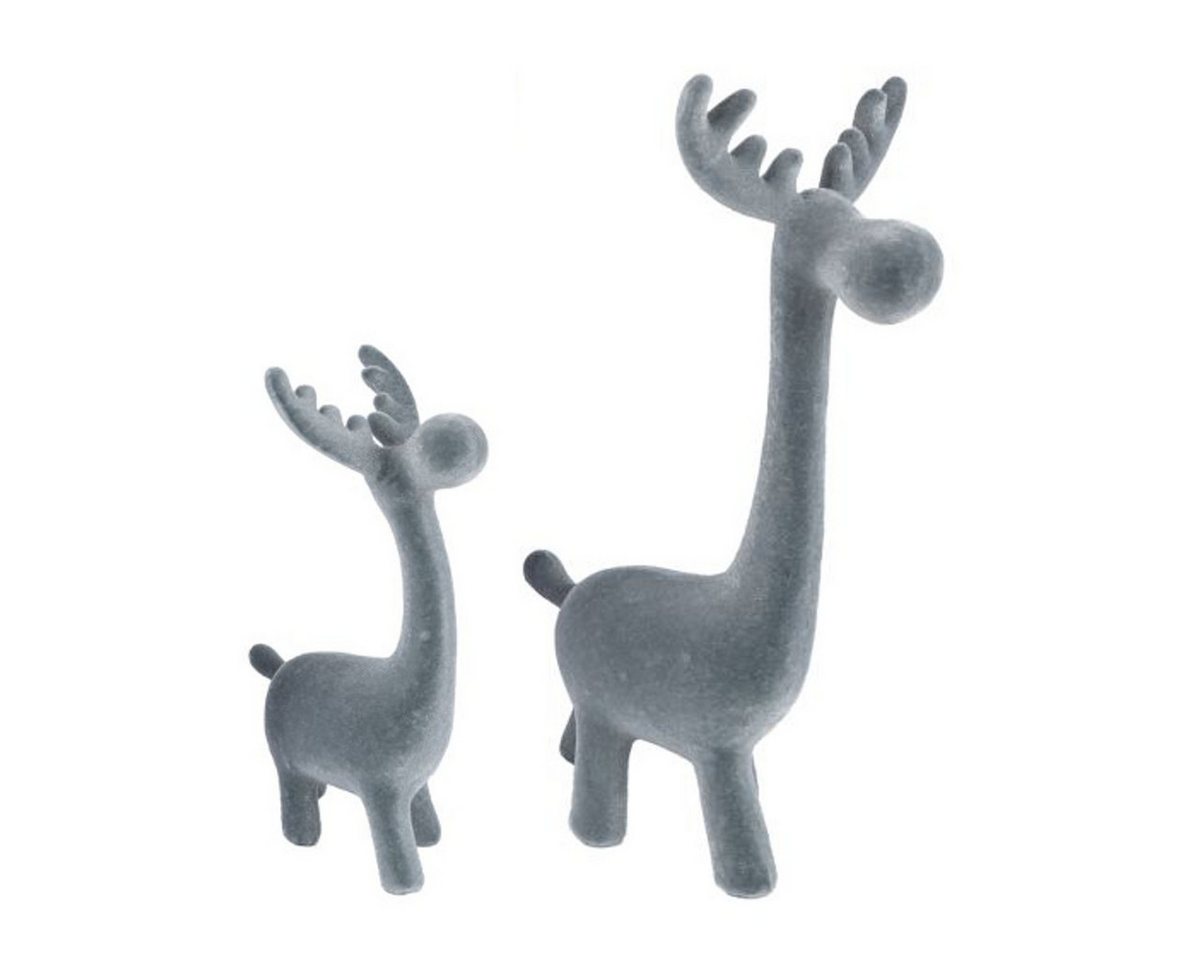 Macosa Home Dekofigur Deko Rentier 2er Set stehend Purpur Lila oder Grau 27 cm (Rentierset modern, Weihnachten Winterdekoration), Weihnachtsdeko Dekorentier Weihnachtsdeko von Macosa Home