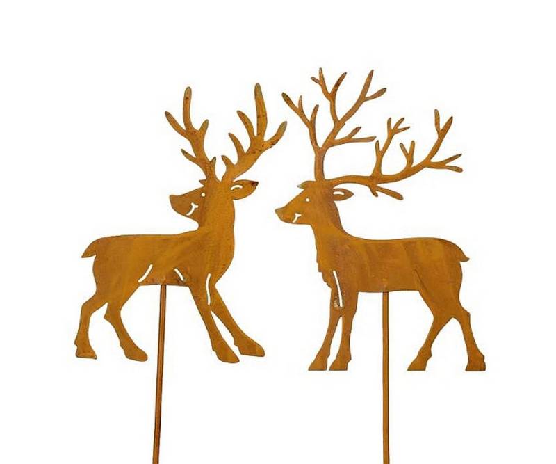 Macosa Home Dekofigur Dekostecker Hirsch 2er Set Rost 55 cm Metall (2 St., Dekohisch Metallhirsch Rostdeko Rosthirsch), Herbstdeko Dekostab Weihnachts-Dekoration von Macosa Home