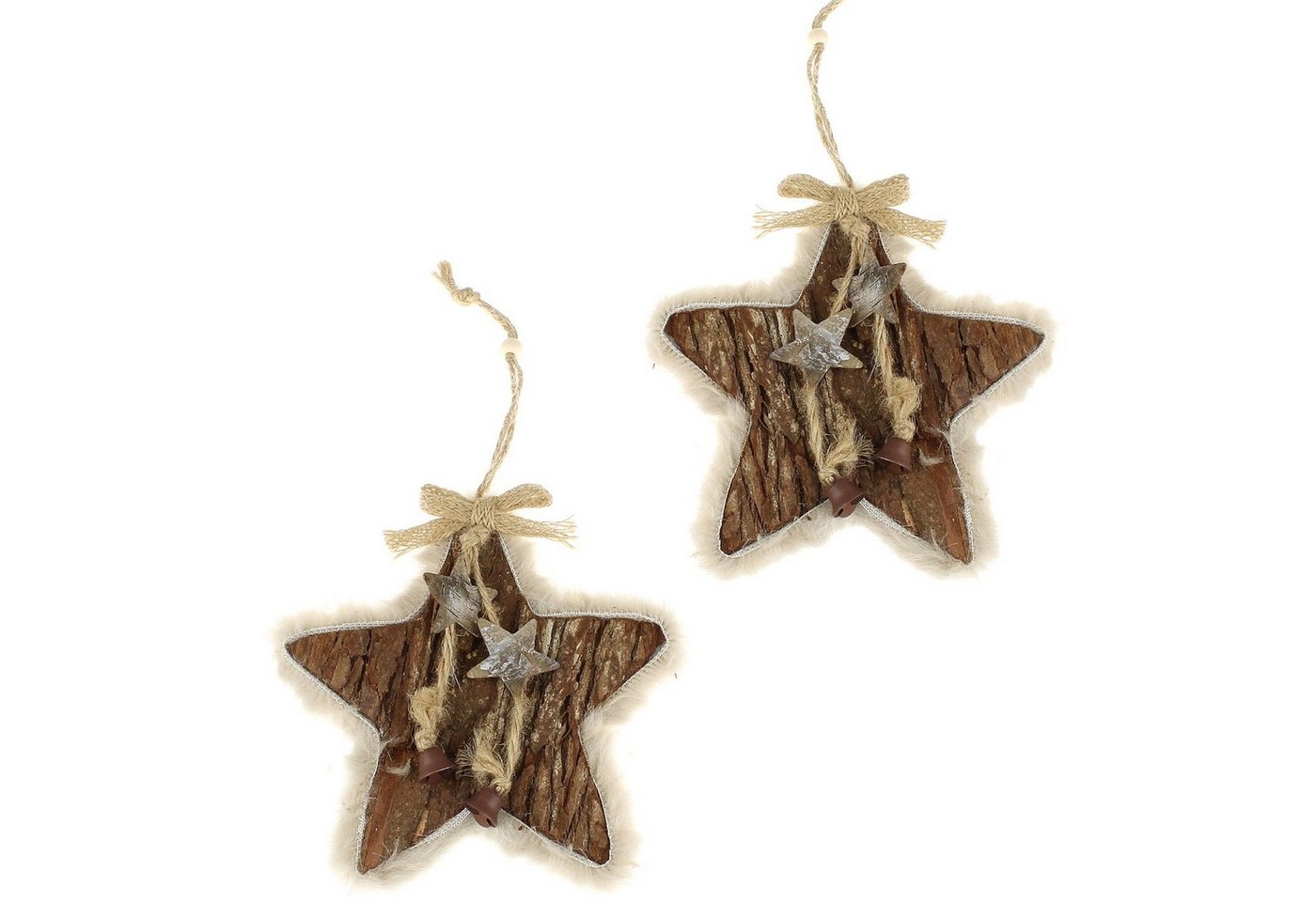 Macosa Home Dekohänger Stern Holz mit Fell Christbaumschmuck Fenster Türkranz braun 2er Set (2 St), Dekostern Holz-Dekoration Weihnachten Fenster Tisch-Deko von Macosa Home