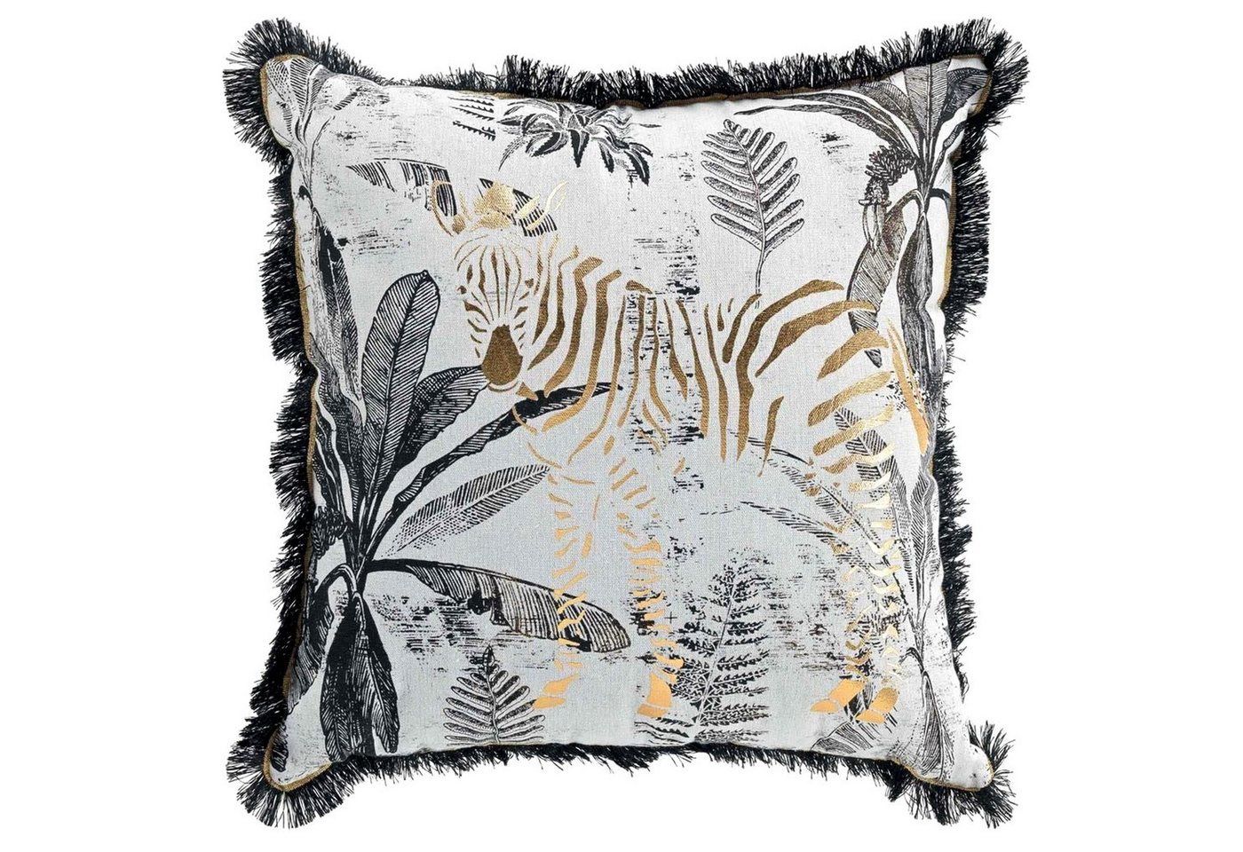 Macosa Home Dekokissen inkl. Füllung Sofakissen Kuschel-Kissen Zierkissen Deko Couchkissen, Deko-Kissen 45x45 cm weiß mit Zebra & Pflanzen mit Reißverschluss von Macosa Home