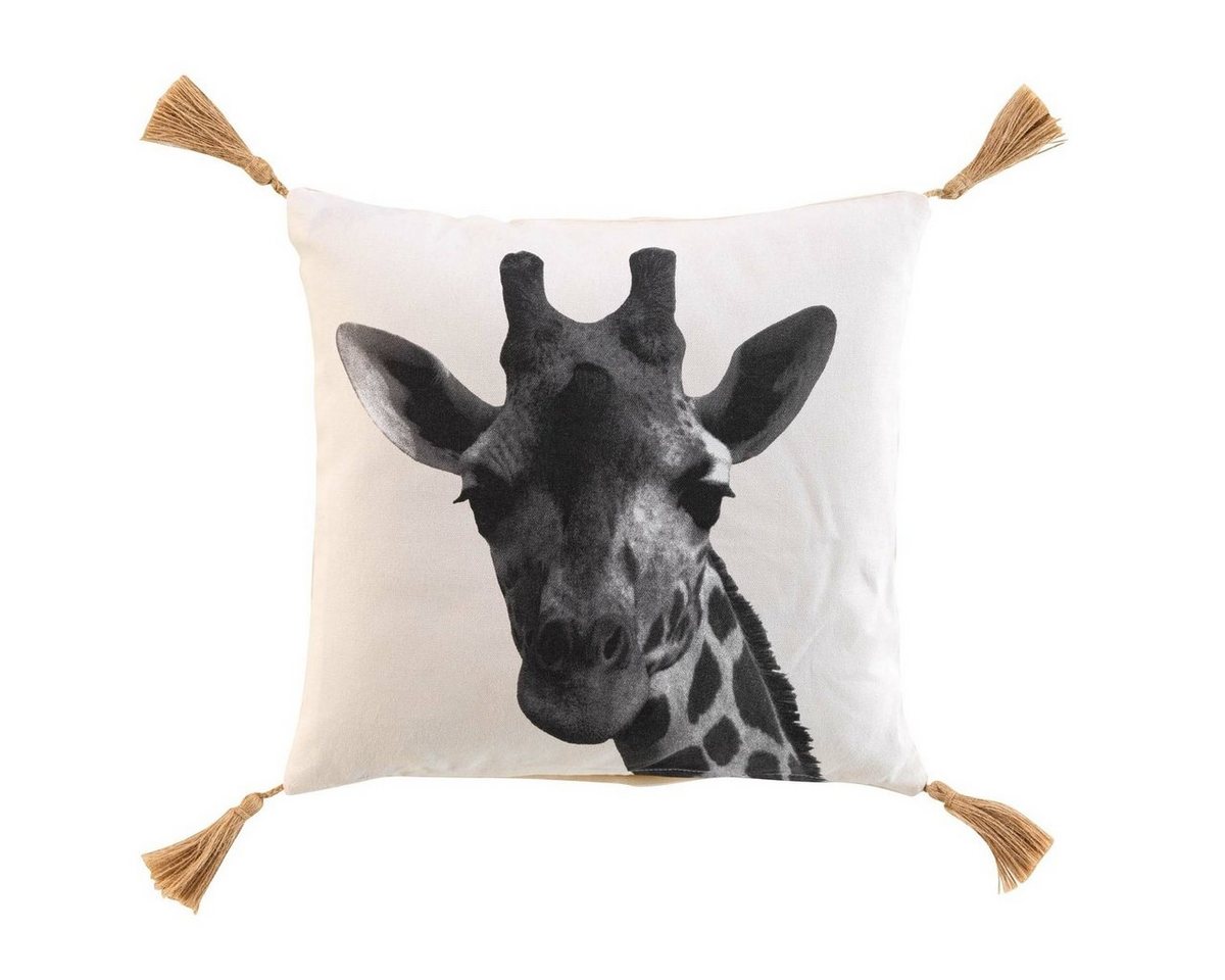 Macosa Home Dekokissen Giraffe weiß schwarz Baumwolle 40x40 cm inklusive Füllung Quasten, Sofakissen Dekokissen Zierkissen von Macosa Home