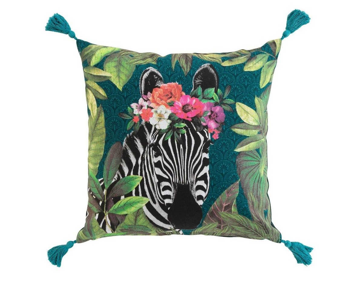 Macosa Home Dekokissen 45x45 cm Zebra bunt grün inkl. Füllung quadratisch, Sofakissen Dekokissen Zierkissen von Macosa Home