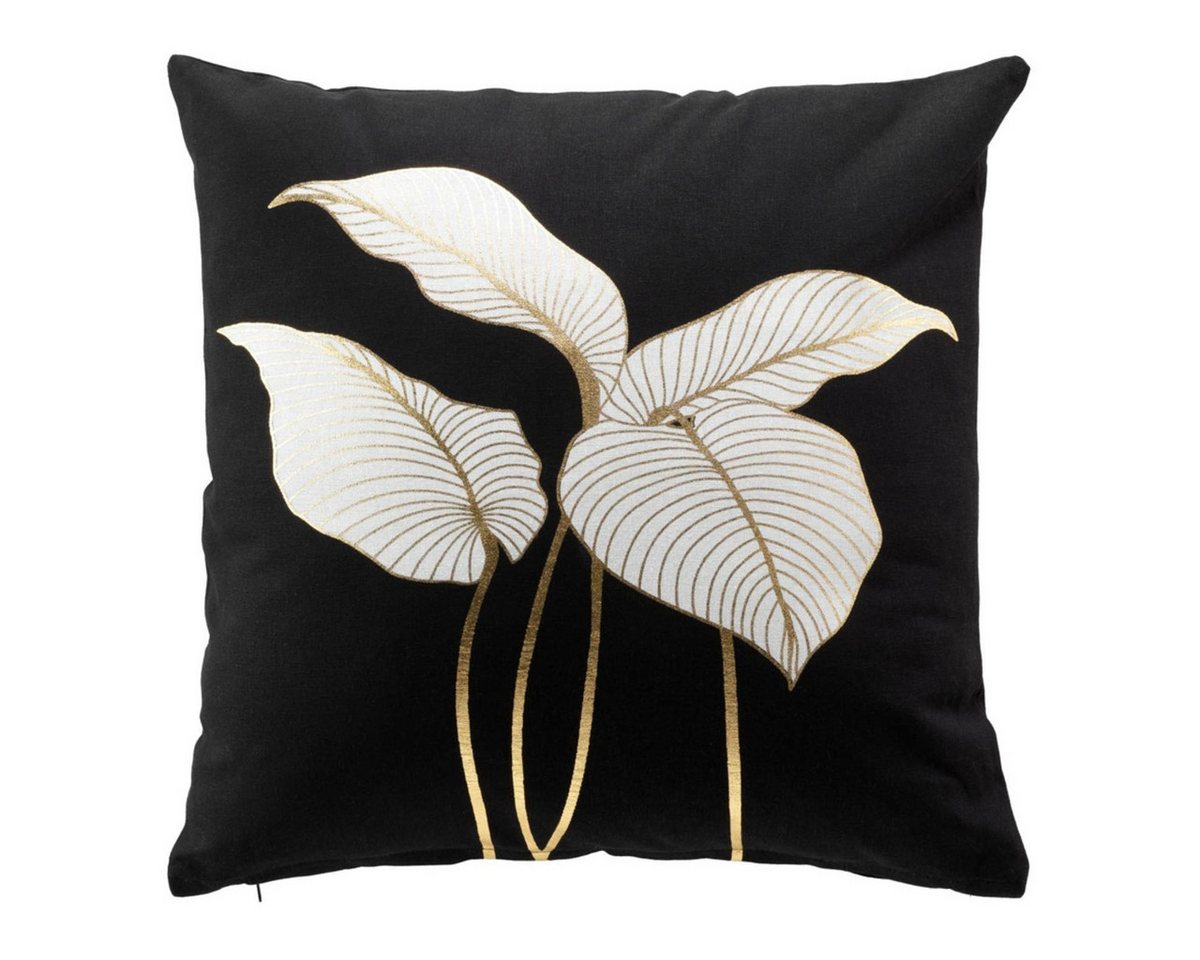 Macosa Home Dekokissen Kissen 45 x 45 cm Schwarz Gold Blätter Pflanzen Baumwolle, mit Reißverschluss inkl. Füllung Sofakissen modern von Macosa Home