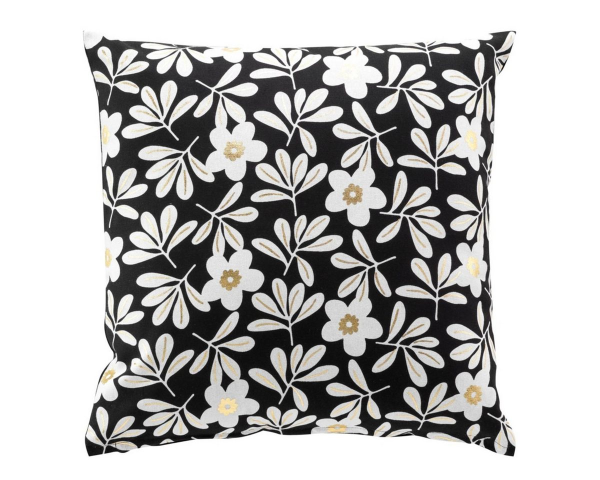 Macosa Home Dekokissen Kissen Baumwolle 45 x 45 cm vers. Blumenmuster Beige Schwarz, Quasten Baumwolle mit Reißverschluss inkl. Füllung von Macosa Home