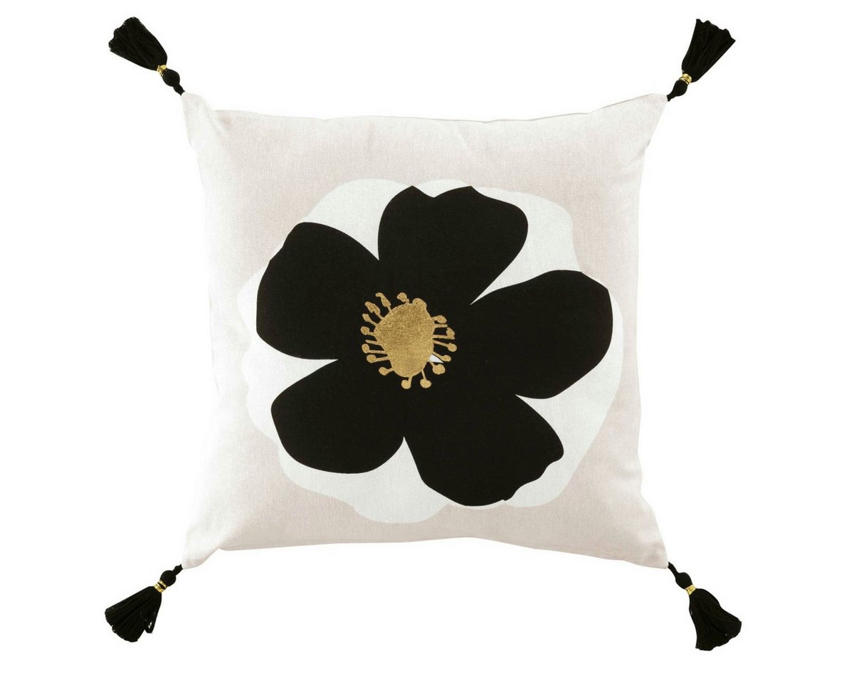 Macosa Home Dekokissen Kissen Baumwolle 45 x 45 cm vers. Blumenmuster Beige Schwarz, Quasten Baumwolle mit Reißverschluss inkl. Füllung von Macosa Home