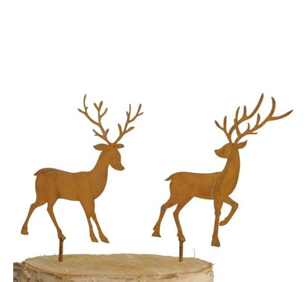 Macosa Home Dekoobjekt Herbst Dekoration Blumenstecker Hirsche Dekofigur Rost braun (2 St., 2 tlg), Herbst-Deko Winter-Deko Rostdeko Winter von Macosa Home