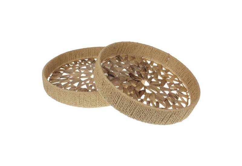 Macosa Home Dekotablett 2er Set rund Seegras Dekoschale Dekoschale Tischdekoration (Kerzentablett, 2 St., Seegrasschale mit Plexiglaseinlage), Obsttablett Wohn-Accessoire Seegrastablett Boho modern von Macosa Home